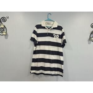 J. Crew Vintage Navy White Striped Polo Shirt Short Sleeve XL